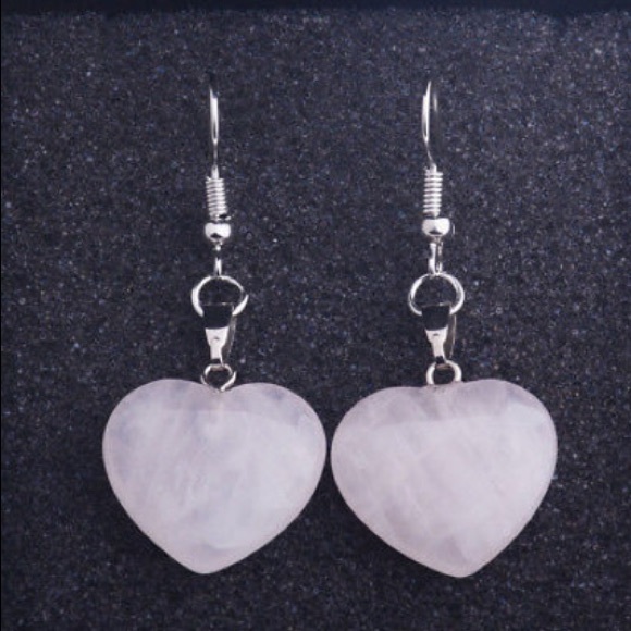Natural Rose Quartz Heart Earrings - Picture 3 of 3